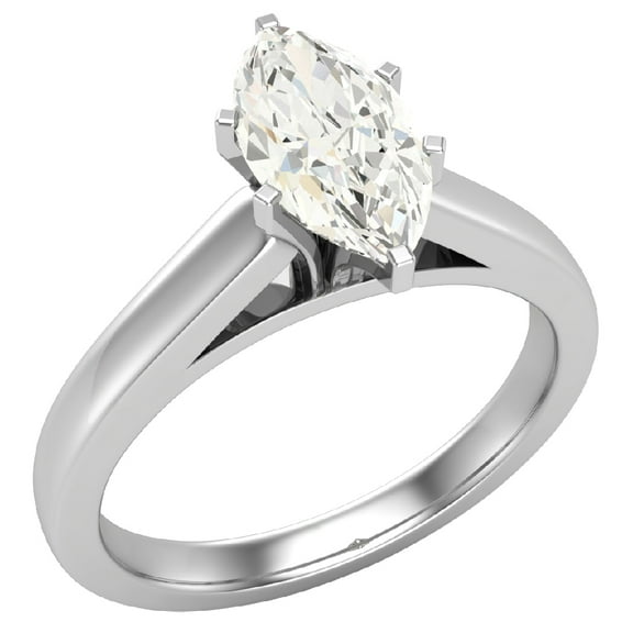 Diamond Engagement Ring For Women Marquise GIA Certified Solitaire 6-Prong 0.75 Carat 14K White Gold (L,I1)