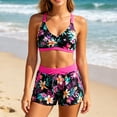 thumbnail image 4 of tankini swimsuits for women 3 Piece Tummy Control Cutout Back Tankini Bathing Suit With Crisscross Padded Bra And Floral Print Pocket Boyshorts, 4 of 8