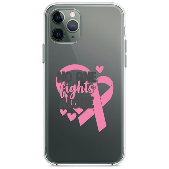 DistinctInk Clear Shockproof Hybrid Case for iPhone 12 MINI (5.4" Screen) - TPU Bumper Acrylic Back Tempered Glass Screen Protector - Pink Ribbon Cancer - No One Fights Alone