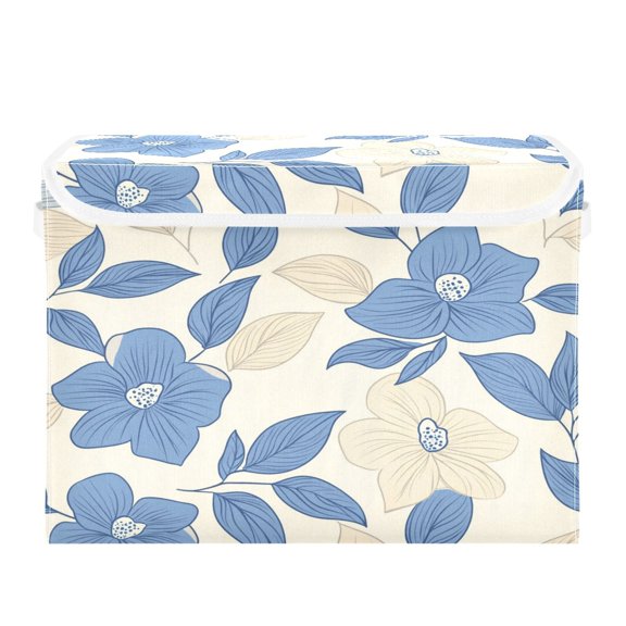 16.5x12.6x11.8in Foldable Flip-Top Storage Bin, Dustproof Magic Tape Closure, Ideal for Home & Toy Organization,Blue Flowers