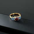 thumbnail image 3 of Gem Stone King 18K Yellow Gold Plated Silver Red Garnet and Persian Blue Moissanite 3 Stone Engagement Ring for Women (3.50 Cttw, Gemstone January Birthstone, Cushion Checkerboard 8MM, Size 9), 3 of 5
