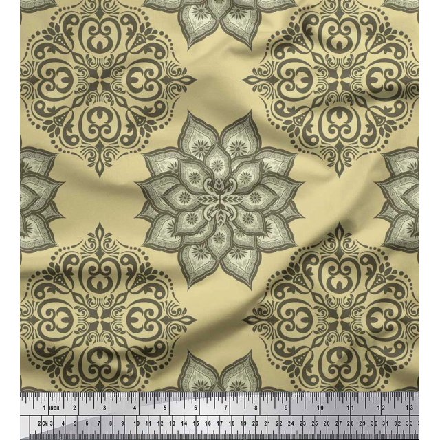 Soimoi polyester Crepe Fabric Floral Mandala Print Fabric by Yard 52 Inch Wide