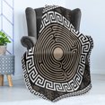 thumbnail image 4 of Greek Key Soft Flannel Fleece Blanket, Grecian Fret and Wave Pattern on Dark Background Antique Retro Swirls, Cozy Plush for Indoor and Outdoor Use, 60" x 80", Dark Brown Coconut Tan, by Ambesonne, 4 of 5