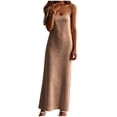 thumbnail image 4 of Tqcoqu Cotton Linen Sundress for Women,Summer Sleeveless Casual Loose Maxi Dress,Lightweight Beach Vacation Cami Dresses,Coffee Women's S-XXL, 4 of 9