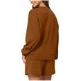 thumbnail image 4 of The Big Save of The Day kttectoa Outfits for Women Womens Athleisure Clothing Trendy Casual Outfits Lounge Sets Solid Long Sleeve Round Neck Pullover Tops and Shorts Two Piece Outfits for Women, 4 of 7