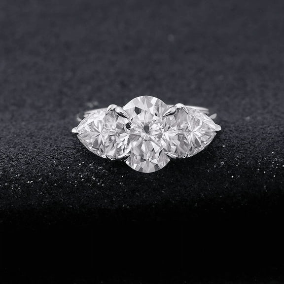 Eclet Jewels 14K White Gold Plated Ring - Oval Cut 1.9 Ct Cut Diamond Rings - 3 Stone Wedding Ring - Luxurious Multi-Stone Ring for Women's - Proposal Delicate Ring - Christmas Gifts for Her
