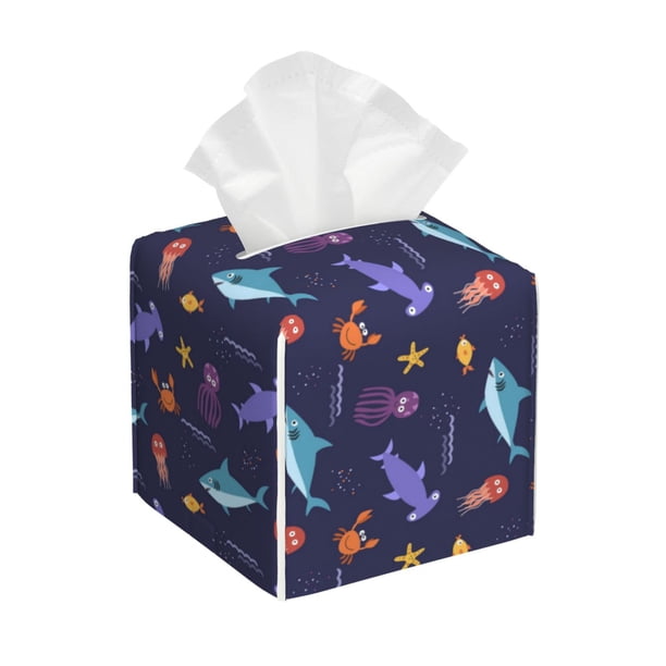 Balery Cute Shark Porta Pañuelos de Cuero con Estampado – Funda Moderna Cuadrada para Caja de Pañuelos, Dispensador 5x5x5''