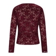 thumbnail image 7 of LWavelet Crew Neck Lace Blouse Womens Plus Size Long Sleeve Fitted Soft Stretch Daily Casual Top Wine XL, 7 of 7