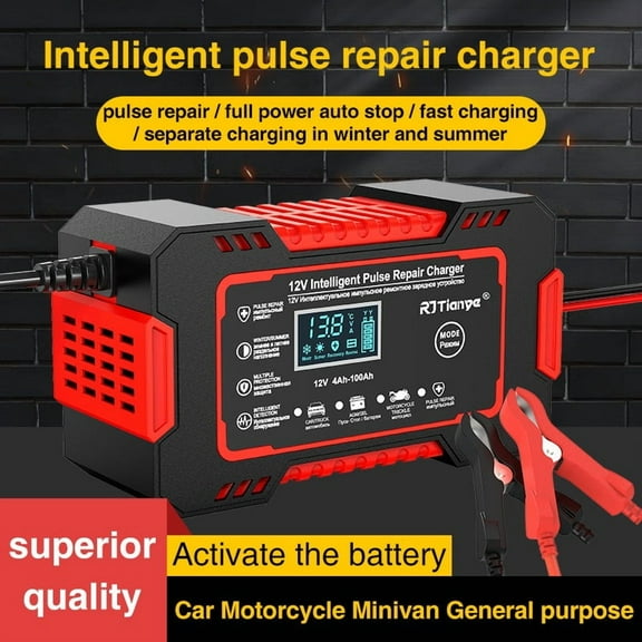 12V 6A Smart Battery Charger with LCD, Pulse Repair, Auto Shutoff – Car, Motorcycle, Truck