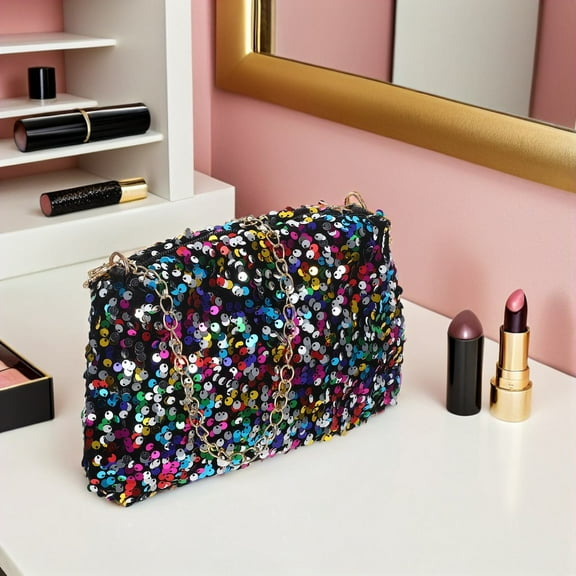 DRAFIDEEP Stylish Multi-Color Sequin Crossbody Purse for Women with Adjustable Chain Strap, Perfect for Evening Events and Special Occasions