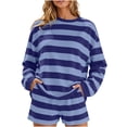 thumbnail image 2 of LEKWK Womens Athletic Sets Striped Preppy Activewear 2 Piece Workout Sets Long Sleeve Top And Shorts Golf Gym Sporty Running Matching Set, 2 of 6