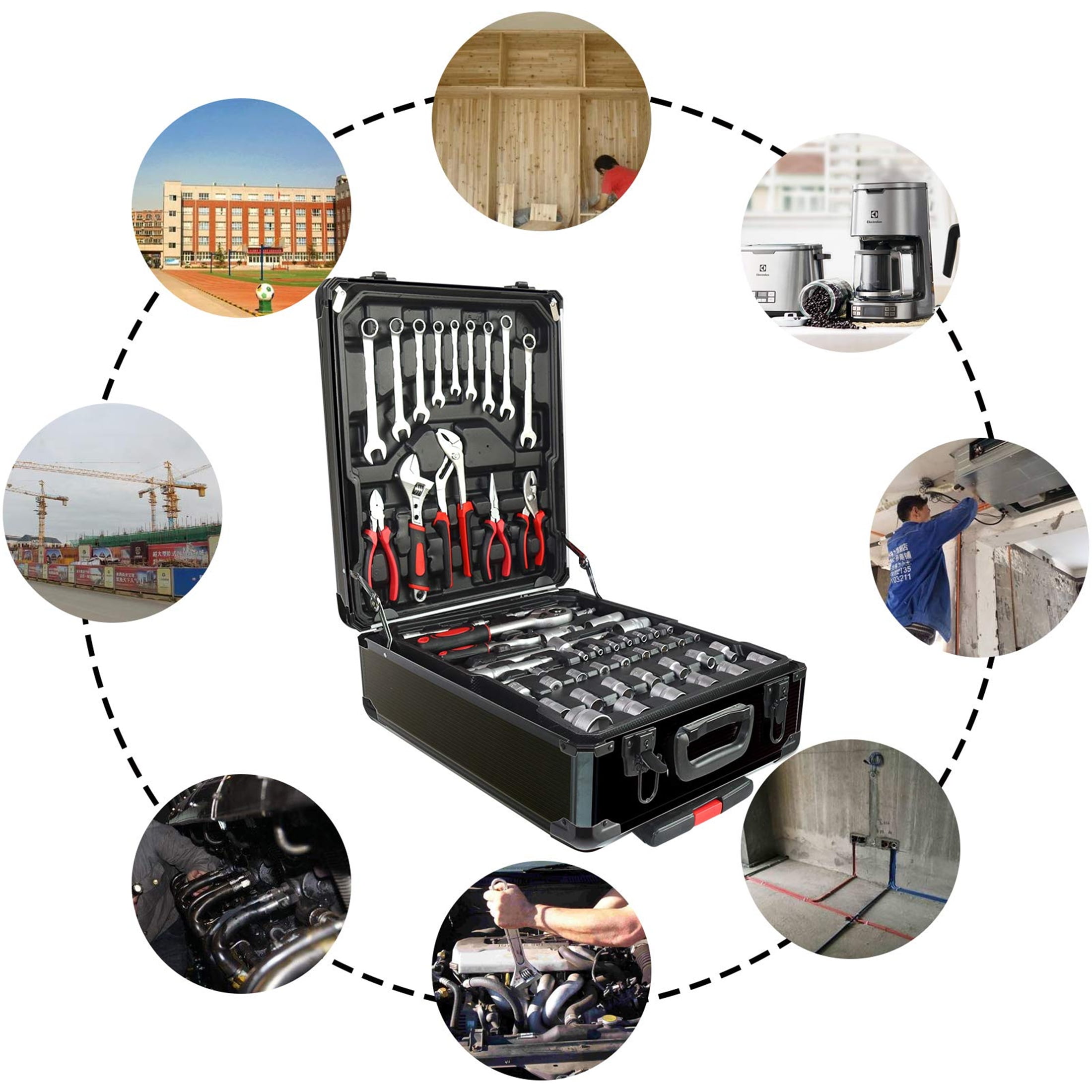 Aukfa 899 Pcs Tool Set, General Hand Tool Kit with Toolbox for Household, Auto Repair, Black