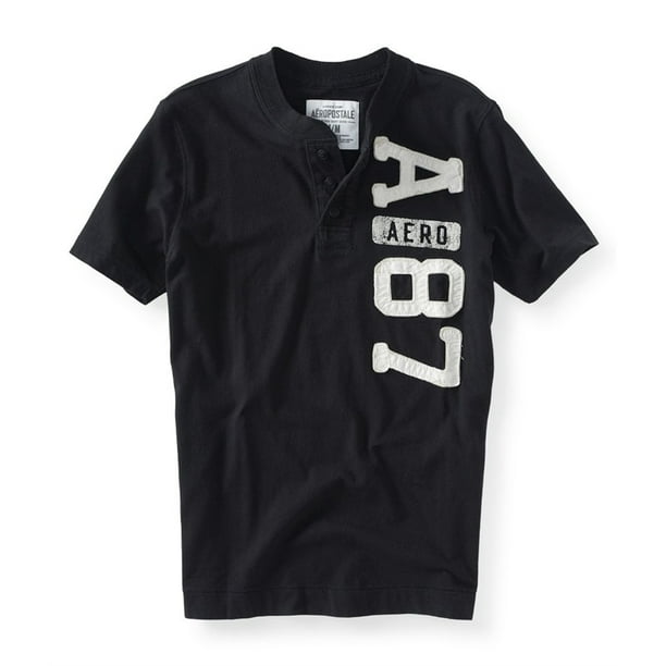 Aeropostale Aero 87 Camiseta Henley para Hombre Negro X Large Aeropostale henley
