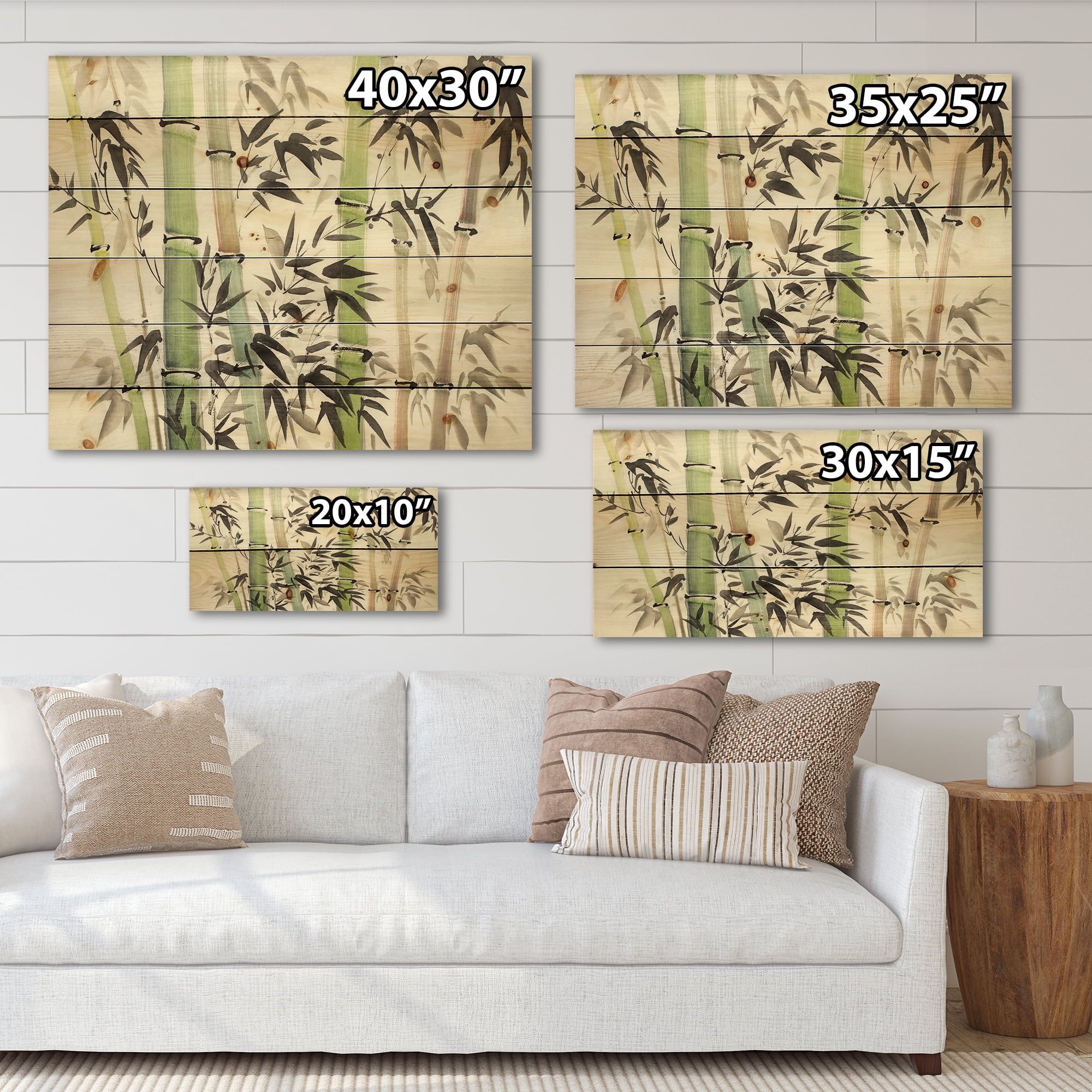 Designart 'The Forest of Bamboo Branches II' Lake House Print on Natural Pine Wood