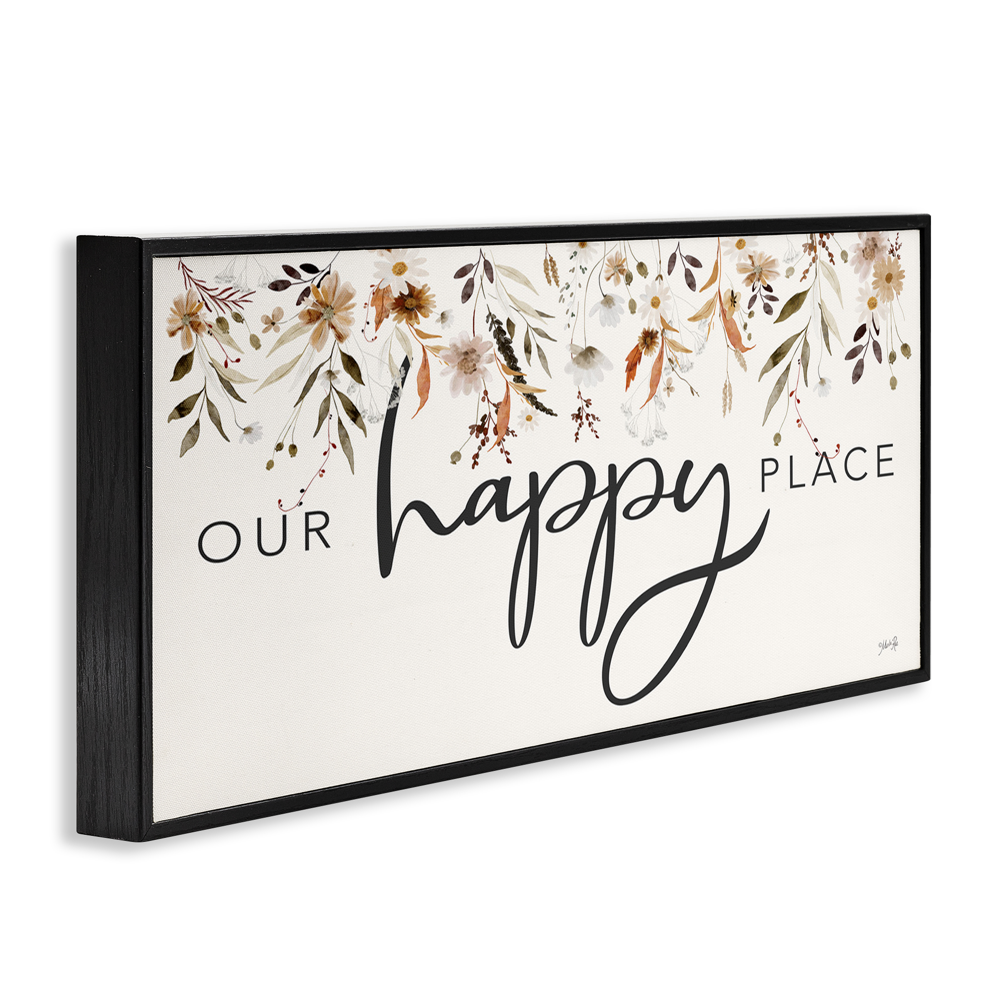Stupell Industries Our Happy Place Florals Botanical & Floral Painting Black Framed Art Print Wall Art, 24 x 10