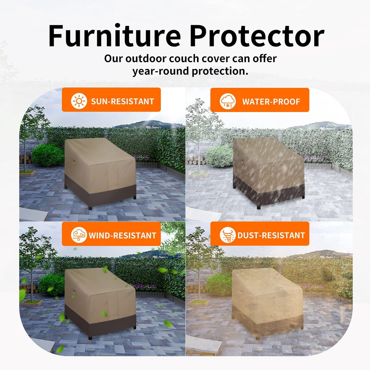 General Outdoor Chair Cover Waterproof, Heavy Duty Patio Chair Cover, Windproof Outdoor Furniture Cover with Air Vent (2 Pack-32Wx37Dx31H inch, Camel/Dark Brown)