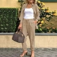 thumbnail image 6 of Guiexla 2 Pcs/Set Women Shirt Pants Set Loose Lapel Single-breasted Mid Length Long Sleeve Blouse High Elastic Waist Wide Leg Trousers Daily Wear Clothes, 6 of 7