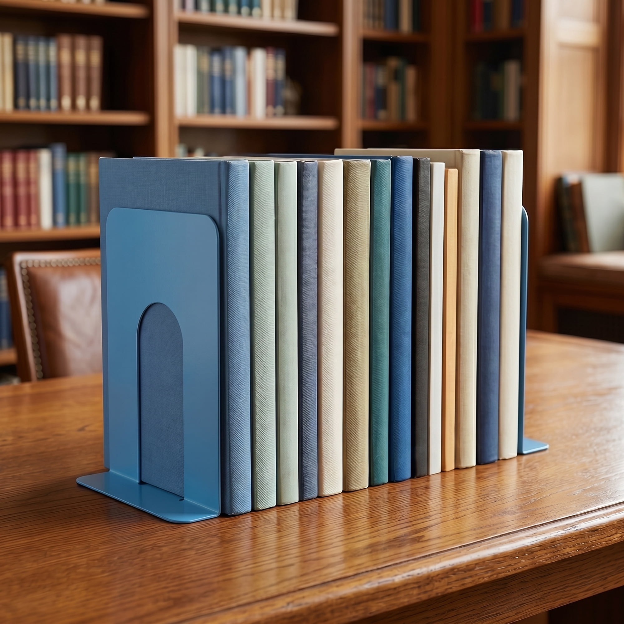 Unique Bargains Metal Bookends for Shelves Holder for Office Blue 6.5"L x 5.4"W x 8.3"H