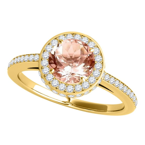 Mauli Jewels Engagement Rings for Women 1.35 Carat Antique Design Halo Morganite And Diamond Engagement Ring 4-prong 14k Solid Yellow Gold