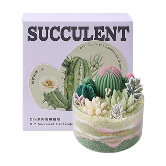 HHBEAUTY Cactus Scented Candle DIY Kit, Candle Making Suplies with Cactus, Succulent, Colored Candle Pellets, Cotton Wick and Glass Jar, Handmade Delicate Candles for Birthday Wedding Festival Gifts
