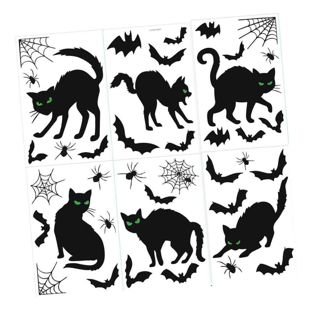 Adhesivos de Halloween para ventanas, espeluznantes, de PVC, impermeables, con forma de gato negro. 264 cm x 18 cm x 01 cm