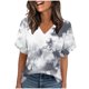 thumbnail image 1 of TaTaai Women's Printed V-Neck Top Short Sleeve Ruffle Trim Loose Fit Casual Summer Chic Blouse T-Shirt Daily Work Party Weekend Gift, 1 of 7