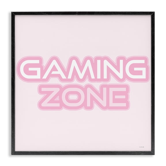 Stupell Industries Pastel Pink Gaming Zone Quotes and Sayings Painting Black Framed Art Print Wall Art, 12 x 12