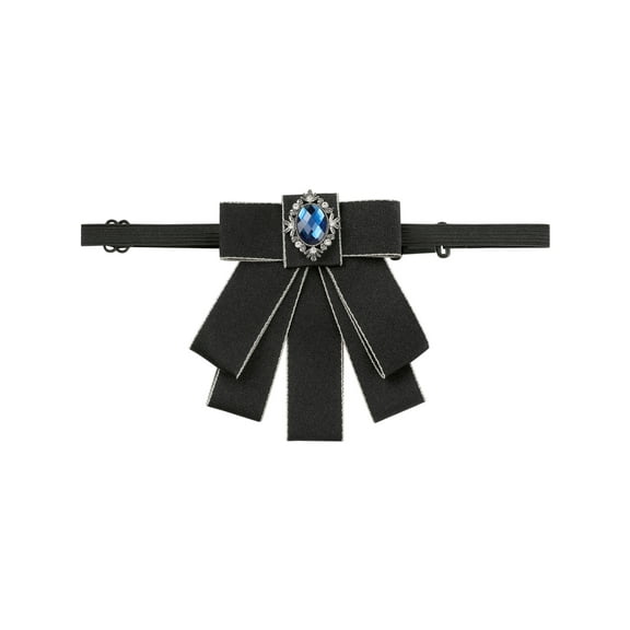 INSPIRE CHIC Women's Rhinestone Ribbon Bow Ties Solid Color Brooch Pre-Tied Bowknot for Casual Retro