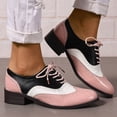 thumbnail image 4 of Womens British Oxfords Dress Shoes Vintage Color Block Pointed Toe Leather Chunky Mid Heel Ankle Combat Boots, 4 of 6