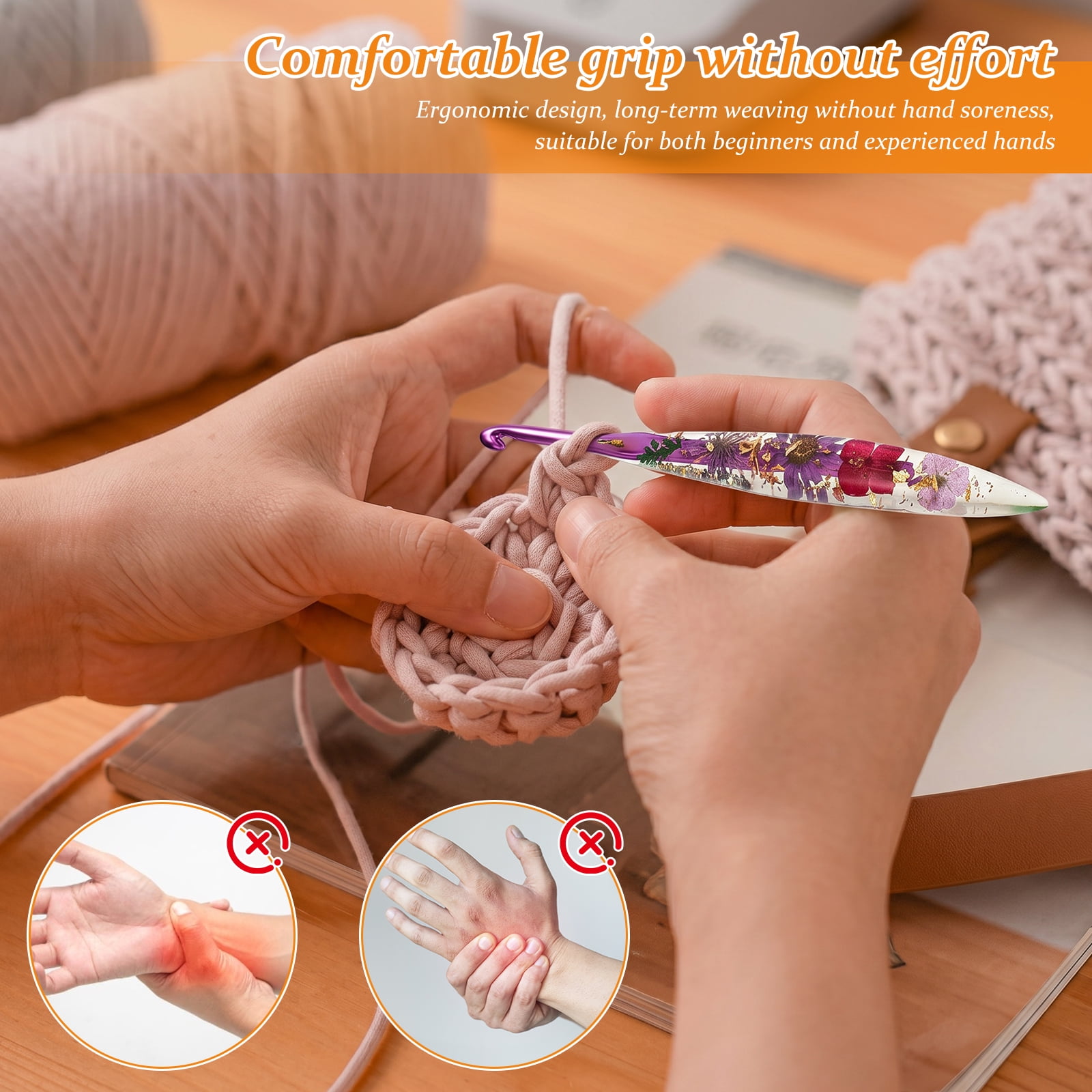 Atopoler 5Pcs Crochet Hook Set,5 Size Practical Ergonomic Crochet Needle,Hand Knitting Yarn Hook for DIY Craft Lover Crocheting