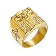 thumbnail image 3 of US Mens Stainless Steel Gold Plated CZ Jesus Cross Crucifix Ring Size 7 8-12, 3 of 9