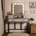 thumbnail image 3 of May in Color Makeup Vanity Table with 3 Color Dimmable Lighted Hollywood Mirror, Vanity Desk with 4 Drawers, Dressing Table for Women Girls, White, 3 of 8