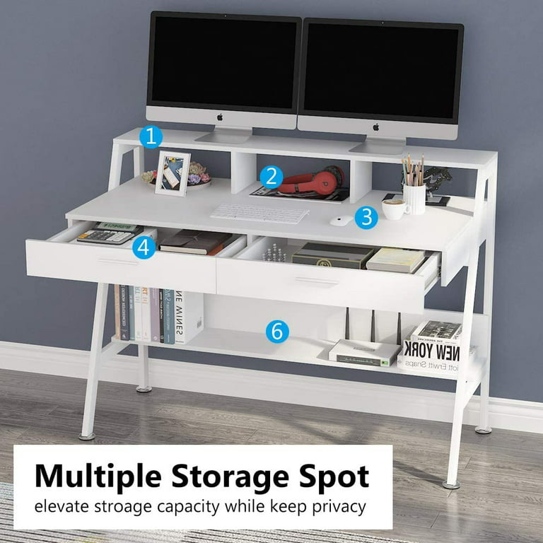 47 Inch Computer Desk with Drawers and Storage Shelves – ODK Home