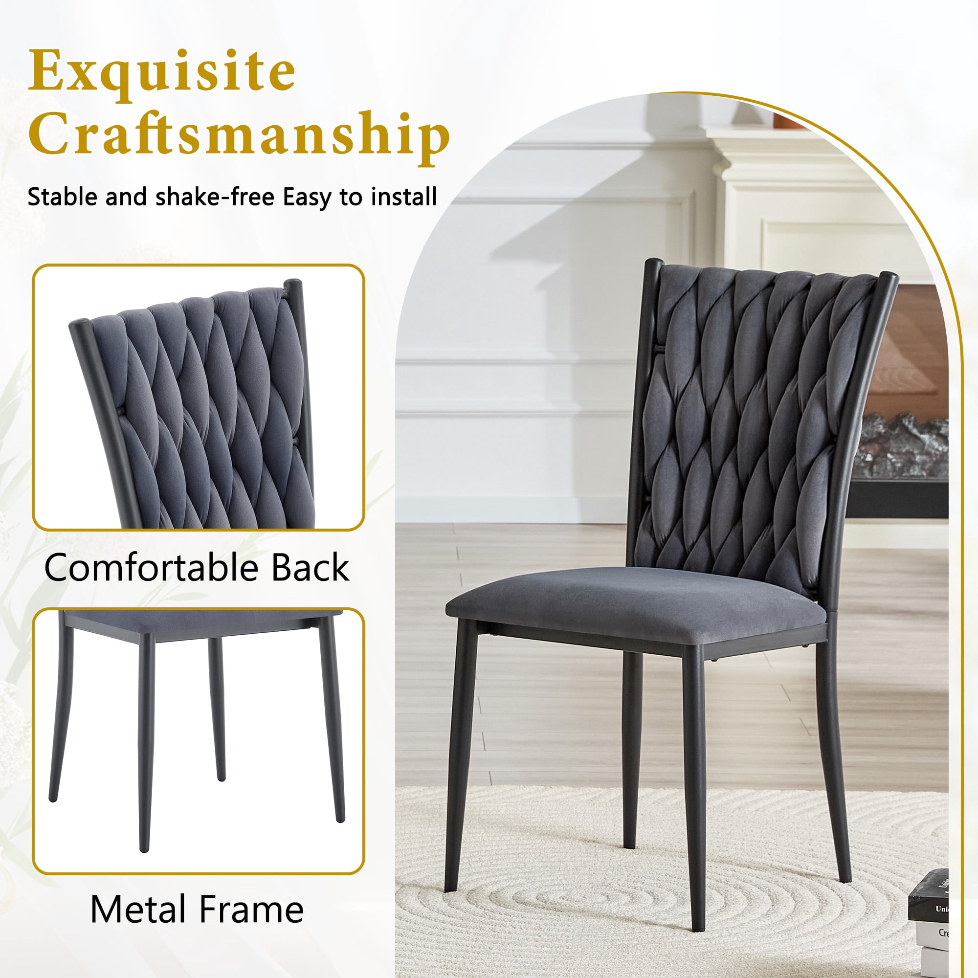 Alvantor Dining Chairs Set of 4, Modern Velvet Chairs with Tufted High Back, Upholstered Accent Chairs for Dining Room & Kitchen Gray