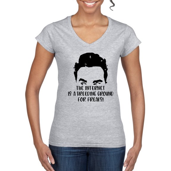 Internet is a Breeding Ground David Schitt's TV Quote Pop Culture Women’s Standard V-Neck Tee, Heather Grey, Small