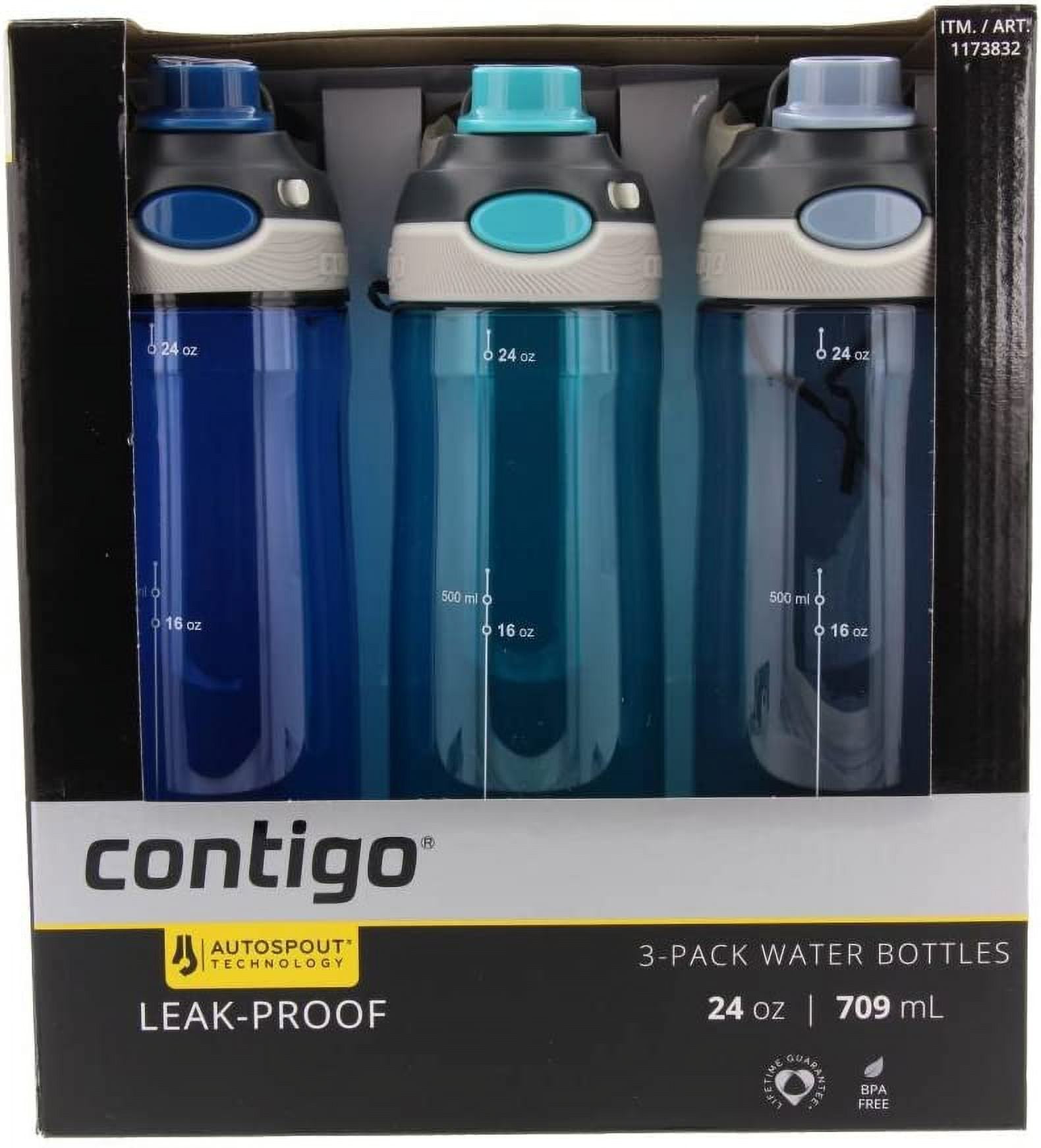 Contigo 2094324 Autoseal Fit Spill Proof Water 32 oz. Bottle Smoke/Monaco 2  Pack 