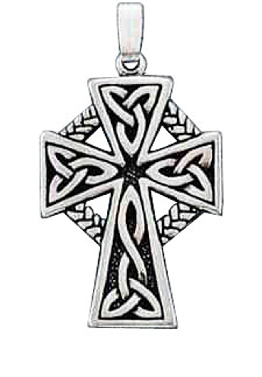 Cross Celtic Pendant .925 Sterling Silver Braided Woven Triquetra Cutout Charm 