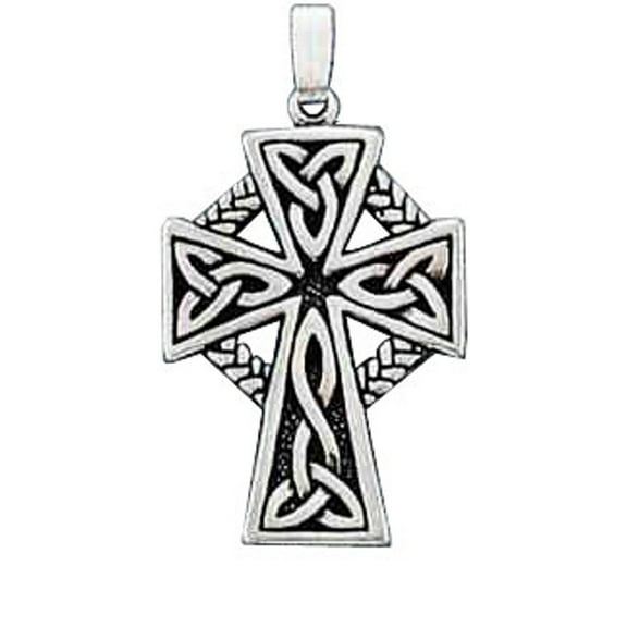 Sterling Silver 16" .8mm Box Chain Celtic Braid Christian Cross Pendant Necklace