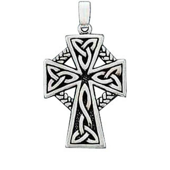 Sterling Silver 16" 1.2mm Box Chain Celtic Braid Christian Cross Pendant Necklace
