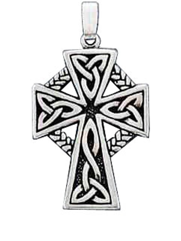 Sterling Silver 18" .8mm Box Chain Celtic Braid Christian Cross Pendant Necklace