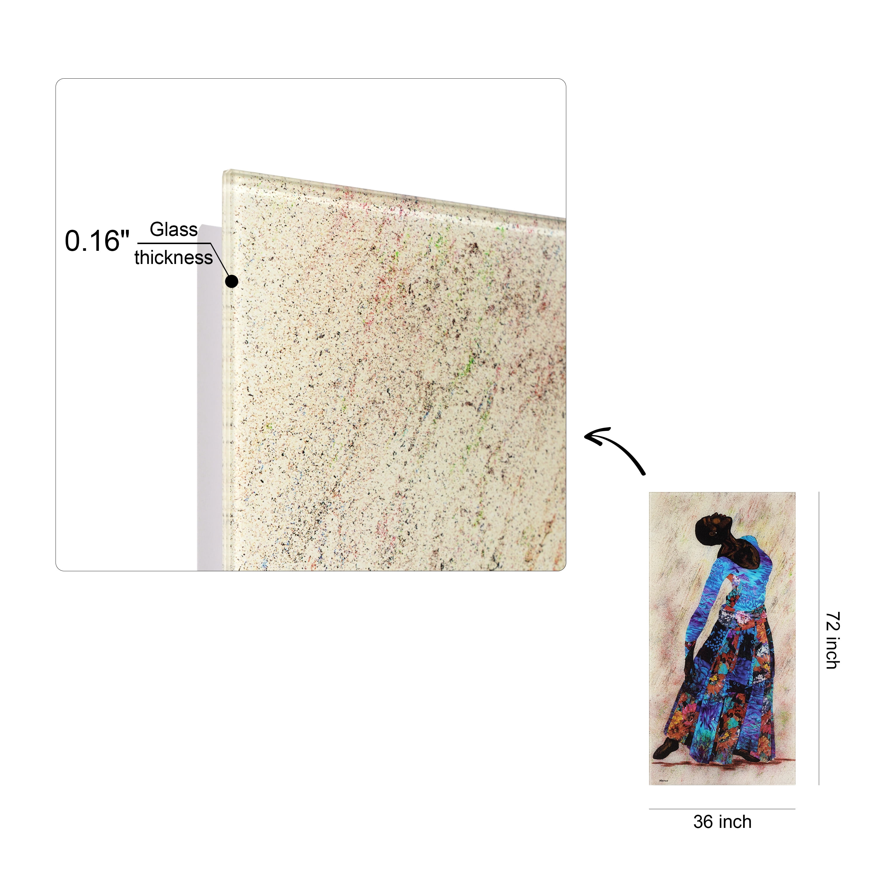 "Her Beauty II" Woman 72"x 36" Frameless Reverse Printed Tempered Art Glass Wall Art