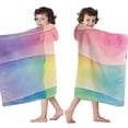 thumbnail image 4 of Colorful Watercolor Stripe Pattern Hooded Bath Towel，60"x35" for Ages 3 To 12 Kids, Quick Dry Lightweight Soft Microfiber Hood Beach Towel Cover Up for Kids, 4 of 7
