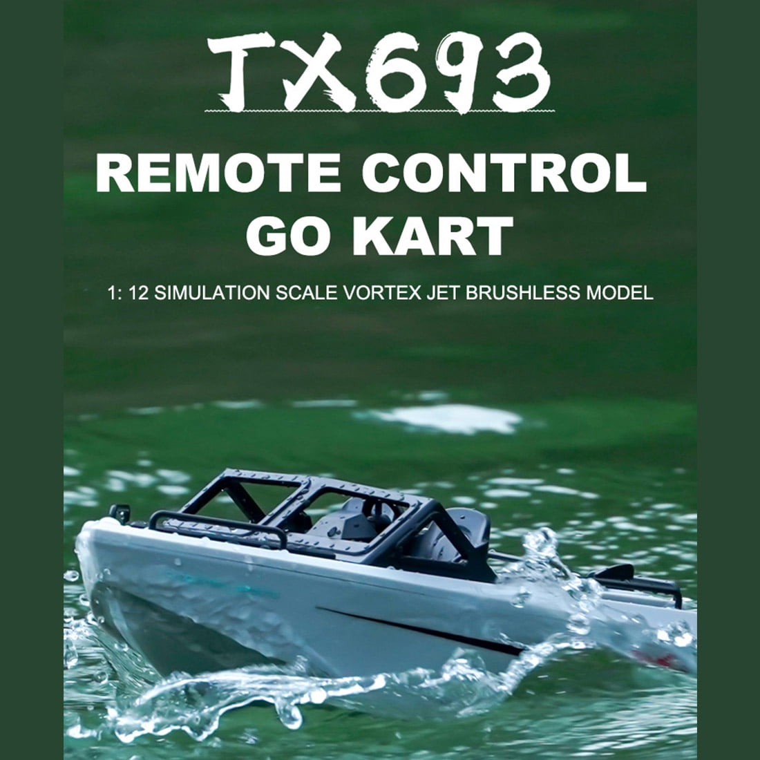 1/12 Scale 2.4G RC Boat Model, High-Speed Water Kart with Water Cooling & Capsize Reset, RC Racing Boat for Pools or Lakes, Remote Control Boats for Adults, White