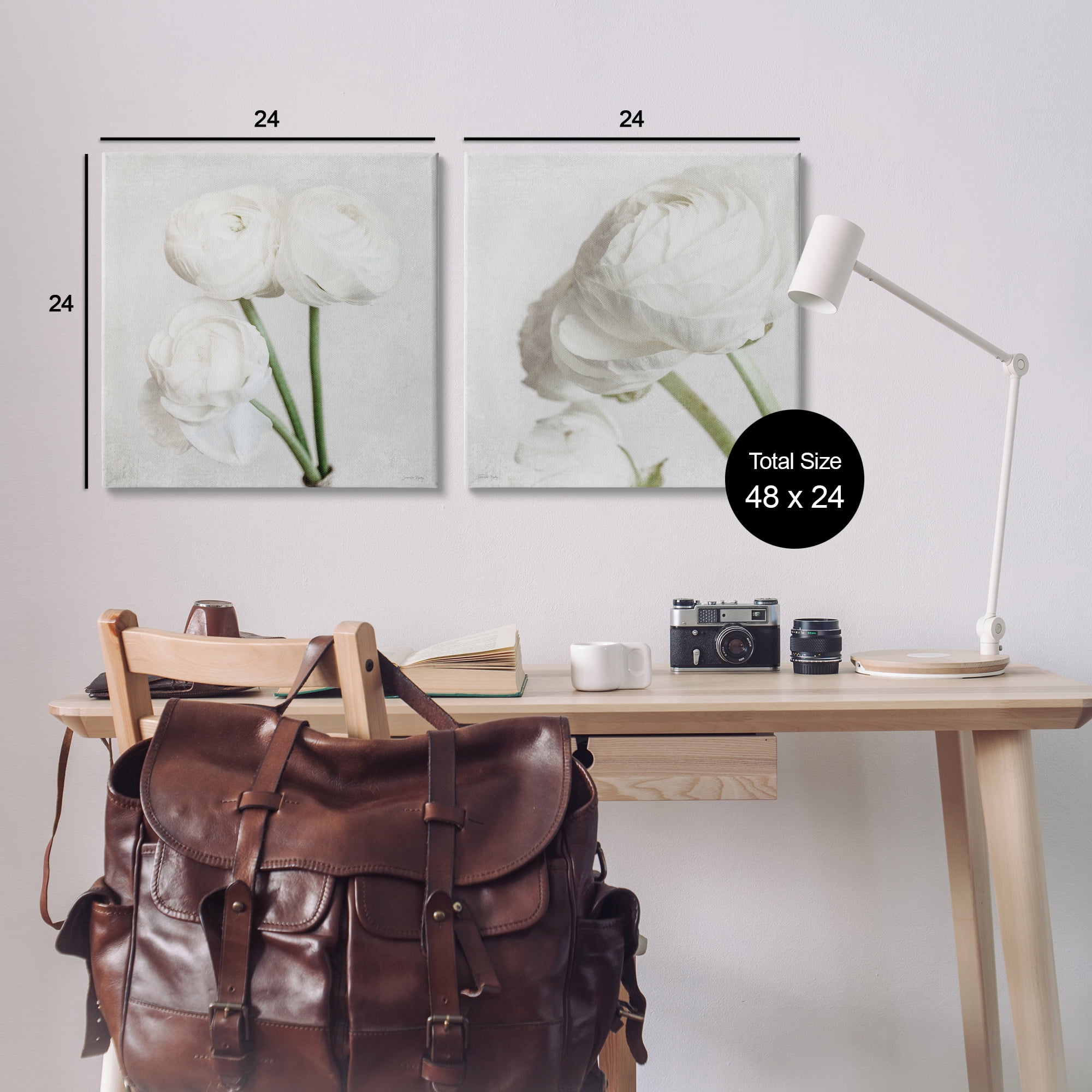 Stupell Industries Simple White Peony Stems Plants & Flowers Painting Wrapped Canvas Art Print Wall Art, 24 x 24, Set of 2