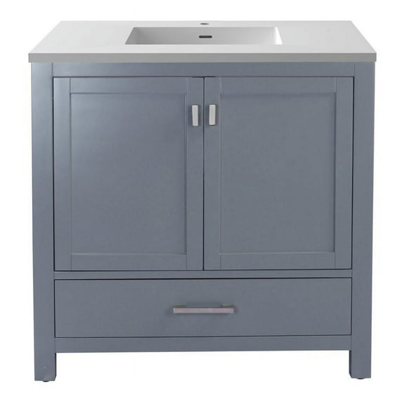 Laviva Wilson 36" Wood Cabinet with VIVA Stone Countertop in Gray/Matte White