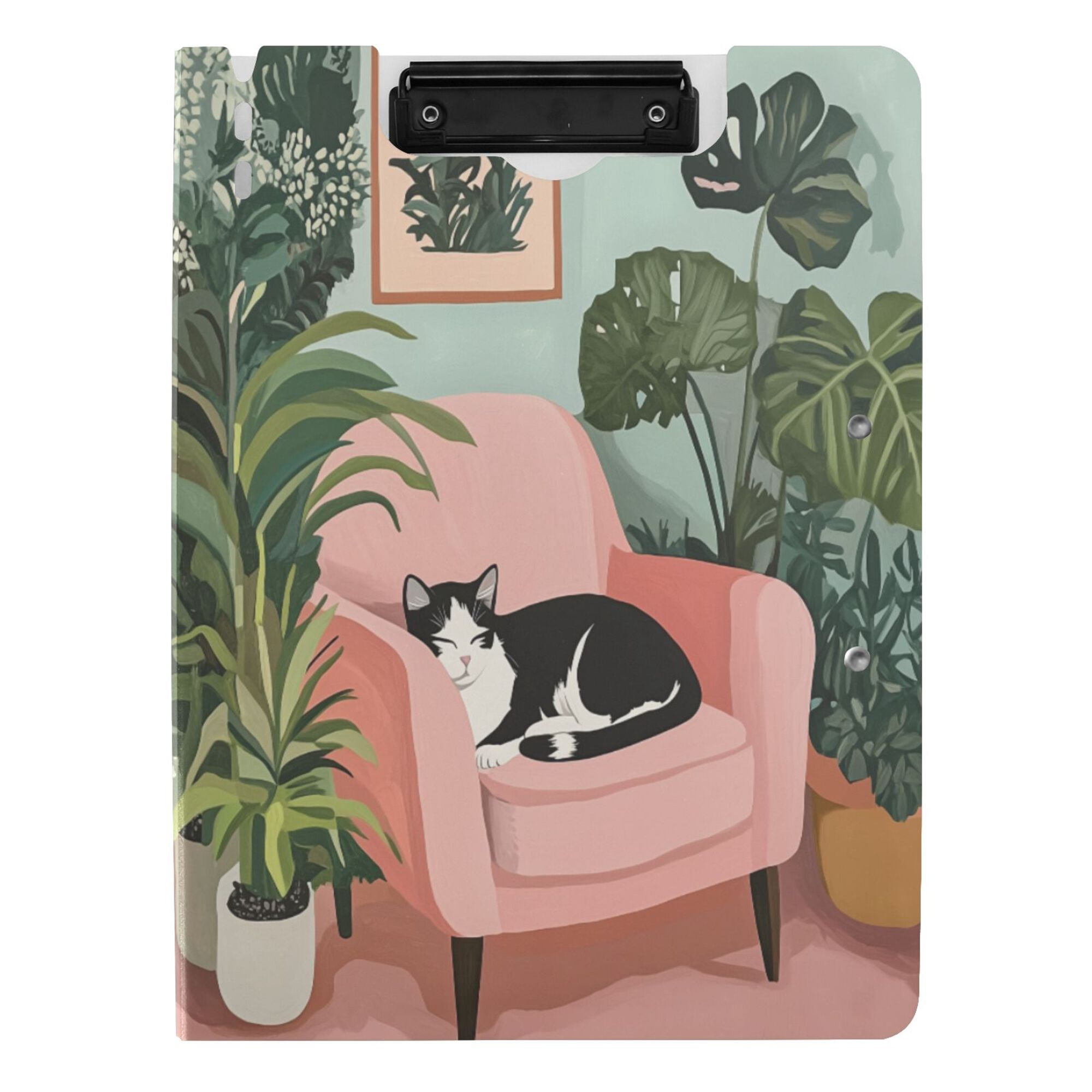FORMRS A4 Clipboard Folder with Pen Holder Horizontal Foldable School Office Binder, Pink Sleeping Cat