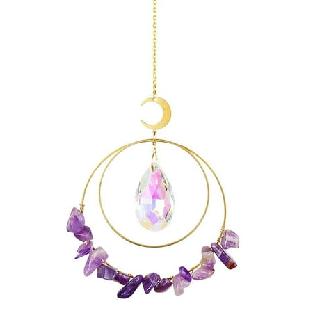 

1PC Suncatcher Hanging Garden Home Decor Suncatcher Moon Hanging Ornament Patio Crystal Rainbow Wind Chime Pendant 35CM 02