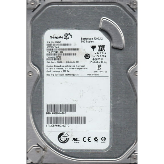 ST3500413AS, S2A, SU, PN 9YP142-022, FW HP64, Seagate 500GB SATA 3.5 Hard Drive