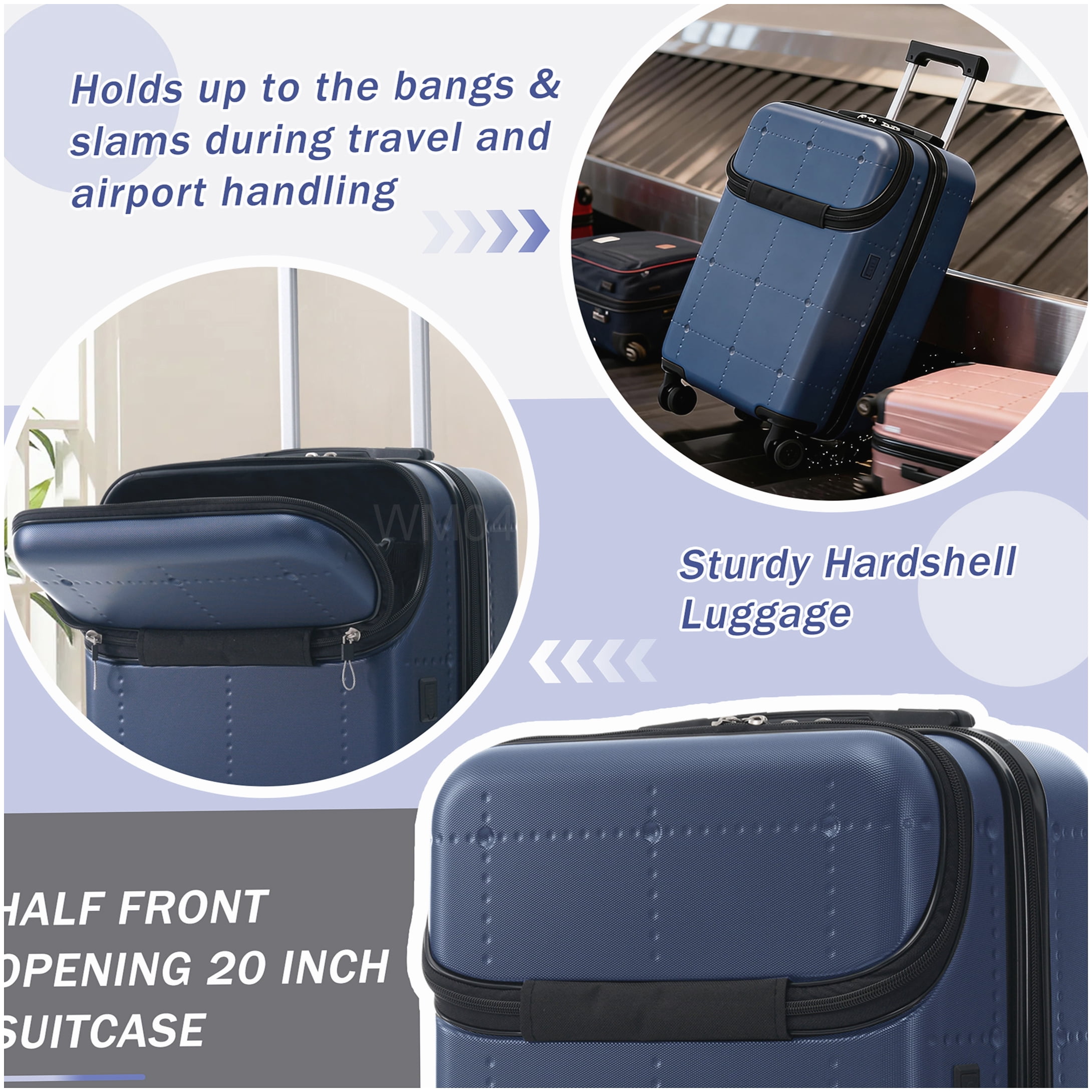 MANGIJOY 20 24 28 Inch Hardside Luggage Set 5 Pcs, ABS Carry On with USB Port, Expandable Spinner Suitcase TSA Lock, Blue Travel Luggage