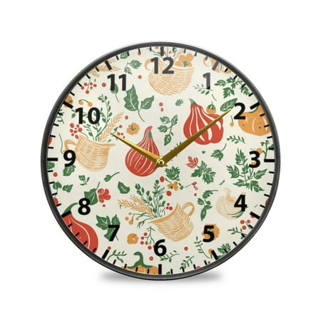 Vegetables Wall Clock Modern Decor Acrylic Clock Golden Hands 9.5in